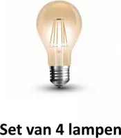 Retro LED lamp Amber glas | ø = 60mm  L = 107mm | 2200K Warm Wit | E27 4W vervangt 35W | Set van 4 stuks