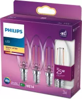 Philips - LED Kaars - E14 - Transparant - 25W - Warm Wit Licht - 3 stuks
