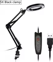 Opvouwbare - Professionele Vergrootglas Bureaulamp - Vergrootglas - LED Licht - Leeslamp - met Drie Dimmen Modes - USB Voeding - Black Clamp 5X