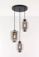 Hanglamp 3 lichts | sfeervol chique rookglas smoke |mat zwart | videlamp