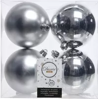 4x Zilveren kunststof kerstballen 10 cm - Mat/glans - Onbreekbare plastic kerstballen - Kerstboomversiering zilver