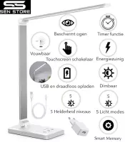 Brightenlux Bureaulamp LED Wit - Bureaulampen - Draadloos Telefoon Opladen – Dimbaar – 25 Kleurniveaus – Timer – Opvouwbaar - Helder