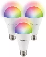 3x HOMEYLUX - E27 smart lamp - LED - Besturing via app - WiFi - Bluetooth - Dimbaar - Slimme verlichting - A65 - 14 Watt - 1400 lumen - 230V - 2700-6000K - RGBWW - 16.5 miljoen kleuren - Grot