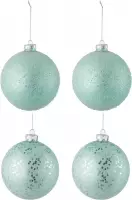 J-Line Doos Van 4 Kerstbal 2+2 Glas Mint Groen Large Set van 2 dozen