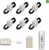 (Complete set) - LED veranda inbouwspot Toledo RTS - set van 6 stuks - Kantelbaar - Incl. transformator & 1 x Somfy RTS LED receiver 500 watt & 1 x Somfy RTS afstandsbediening  4 - kanaals | 