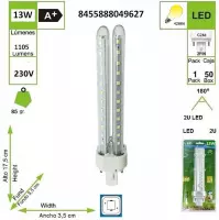 Led tube G24  13W   4200k warm wit  2-pin (PACK VAN 5)