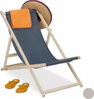 Relaxdays strandstoel hout - ligstoel inklapbaar - klapstoel - campingstoel - tuinstoel - antraciet