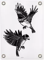 Villa Madelief | Tuinposter Vogels wit zwart | 50x70cm | Vinyl | Tuindecoratie | Tuinschilderij