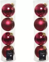 8x Bessen roze glazen kerstballen 10 cm - Mat/matte - Kerstboomversiering bessen roze