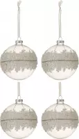 J-Line Doos Van 4 Kerstballen Suiker Midden Diamanten Lijn Glas Klaar Medium Set van 2 dozen