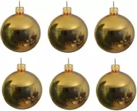 6x Gouden glazen kerstballen 6 cm - Glans/glanzende - Kerstboomversiering goud