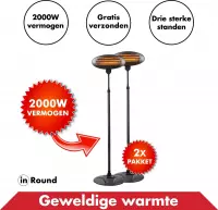 Elektrische Terrasverwarmer Set van 2 – Staande Heater Met 3 Warmte Standen Tot 2000 Watt – Terrasverwarming – Terrashaard Infrarood Terras Verwarmer Straalkachel – Warmtestraler – Staand – S