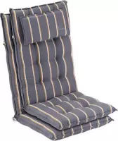 blumfeldt Sylt Tuinkussen - Set van 2 stoelkussen - zitkussen - hoge rugleuning - hoofdkussen - 50 x 120 x 9 cm - UV bestendig polyester - grijs / geel