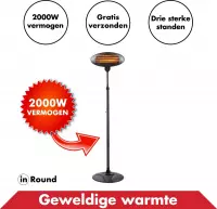 Elektrische Staande Terrasverwarmer – Met 3 Warmte Standen Tot 2000 Watt –  Heater – Terrasverwarming – Terrashaard – Infrarood – Terras – Verwarmer – Straalkachel – Warmtestraler – Staand – 