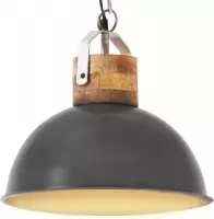 vidaXL Hanglamp industrieel rond E27 32 cm massief mangohout grijs