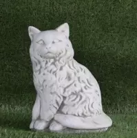 Tuinbeeld kat zittend (Wit/gepattineerd)- decoratie voor binnen/buiten - beton