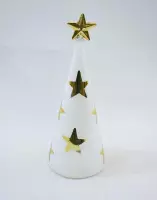 Kerstdecoratie met verlichting, wit/goud: 21 x Ø 8 cm: kunststof