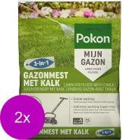 Pokon Gazonmest met Kalk - 2 x 5kg - Mest  - Geschikt voor 2 x 75m² - 120 dagen voeding - Voordeelverpakking