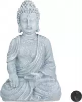 Relaxdays boeddha beeld - 40 cm hoog - tuindecoratie - tuinbeeld - Boeddhabeeld - groot - Lichtgrijs