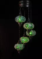 Hanglamp groen glas mozaïek 5st Turkse Oosterse Marokkaanse kroonluchter
