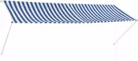 Zonwering - 100% polyester - Stalen frame - Blauw & Wit - 350x150 cm (B x D)