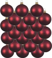 24x Donkerrode glazen kerstballen 8 cm - Mat/matte - Kerstboomversiering donkerrood