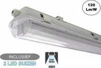 Complete LED TL Armatuur 60cm 20W, 2400LM (High Lumen), 4000K Neutraal Wit, IP65, Incl. 2x led buizen