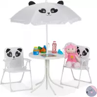 relaxdays tuinset kinderen - kindertuinstoel - kindertafel - parasol - campingstoel kind panda