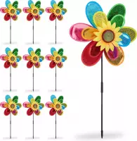 Relaxdays 10x windmolen bloem - windmolentje kinderen - tuindecoratie - gekleurd windspel