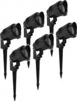 6x HOFTRONIC Renzo cap - Tuinspot voor buiten - LED - Zwart - 3000K Warm wit - Waterdicht - Extra compacte lichtbundel - 10 Watt - 600 Lumen - 230V - Prikspot met grondspies - Richtbaar - Alu