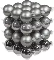 Glas kerstballen - 6 cm - 36 stuks - titan grey