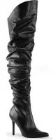 Classique-3011 hoge overknee scrunch laars met puntige neus en stiletto hak zwart - (EU 38 = US 8) - Pleaser