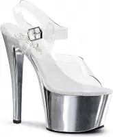 Pleaser Sandaal met enkelband, Paaldans schoenen -44 Shoes- SKY-308 Paaldans schoenen Zilverkleurig