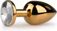 Goudkleurige metalen buttplug met transparante steen - Dildo - Buttpluggen - Goud - Discreet verpakt en bezorgd