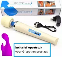 Magic Wand Massager - Clitoris Vibrator - 32 cm - Stimulatiekop 6 cm - Wit/Blauw - INCLUSIEF Extra Opzetstuk voor G-Spot en Prostaat - Discreet Verpakt!