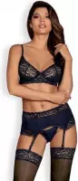 Drimera 3-Delig Jarretelsetje - Donkerblauw - Dames Lingerie - XXL - Jarretel Setjes - Blauw - Discreet verpakt en bezorgd