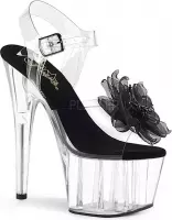 Pleaser Sandaal met enkelband, Paaldans schoenen -36 Shoes- ADORE-708BFL Paaldans schoenen Transparant/Zwart