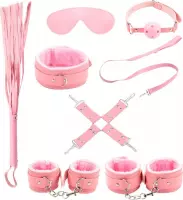 BDSM - Starters kit - Bondage set - Handboeien - Oogmasker - Enkelboeien - Gagball - Zweep - Hogtie - Roze