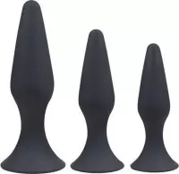 Siliconen Buttplug Set – Zuignap Anaal Trainer Set – Anaal Speeltjes voor Anus 3 Delig – Zwart