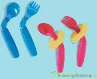 Gebogen kinderbestek Easi Eaters (lepel+vork)- rechtshandig