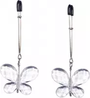 Bad Kitty - Glazen Vlinder Klemmen Voor Tepels met Tweezers Verstelbaar – Zilver