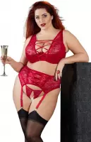 Cottelli Plus Size – Sexy Lingerie Set met Jarretel Gordel en Open Kruis Opvallend en Elegant – Maat 90F/XL - Rood