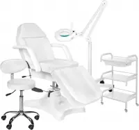 MBS Behandelstoel volledige set - Professioneel - Manicure - Pedicure - Gezichtsbehandeling - wit - Incl. Hoes - Loeplamp - tafel - kruk(6)