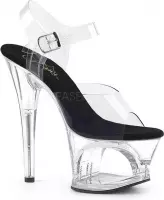 Pleaser Sandaal met enkelband, Paaldans schoenen -35 Shoes- MOON-708 Paaldans schoenen Transparant/Zwart