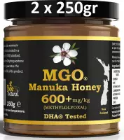 MANUKA HONING MGO® 600+ 500gr (= 2 x 250gr) / BEE NATURAL MANUKAHONING IN EEN ECHT GLAZEN POT.