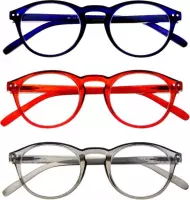 Set van 3 Amazotti unisex leesbrillen, model Arezzo, glanzende afwerking, sterkte +2.00