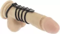 Rimba Bondage Play Balzak- en 4 Penisringen van rubber met leren bandje - diameter 50 en 40 mm