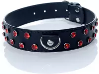 Halsband - Collar- Fetish - Boss Series Collar - 3 cm- Rood- Kristallen