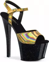 Pleaser Sandaal met enkelband, Paaldans schoenen -37 Shoes- SKY-309HG Paaldans schoenen Zwart/Goudkleurig