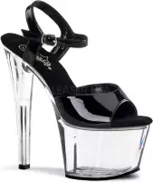 Pleaser Sandaal met enkelband, Paaldans schoenen -38 Shoes- SKY-309 Paaldans schoenen Zwart/Transparant
